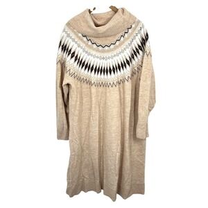 Lane Bryant Fair Isle Turtleneck Sweater Dress Beige Tan Black White‎ Size 26/28